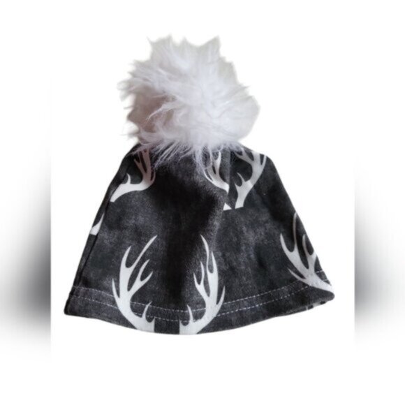 Handmade Antler Pom Pom Beanie Infants Winter Hat animal print - Picture 3 of 5